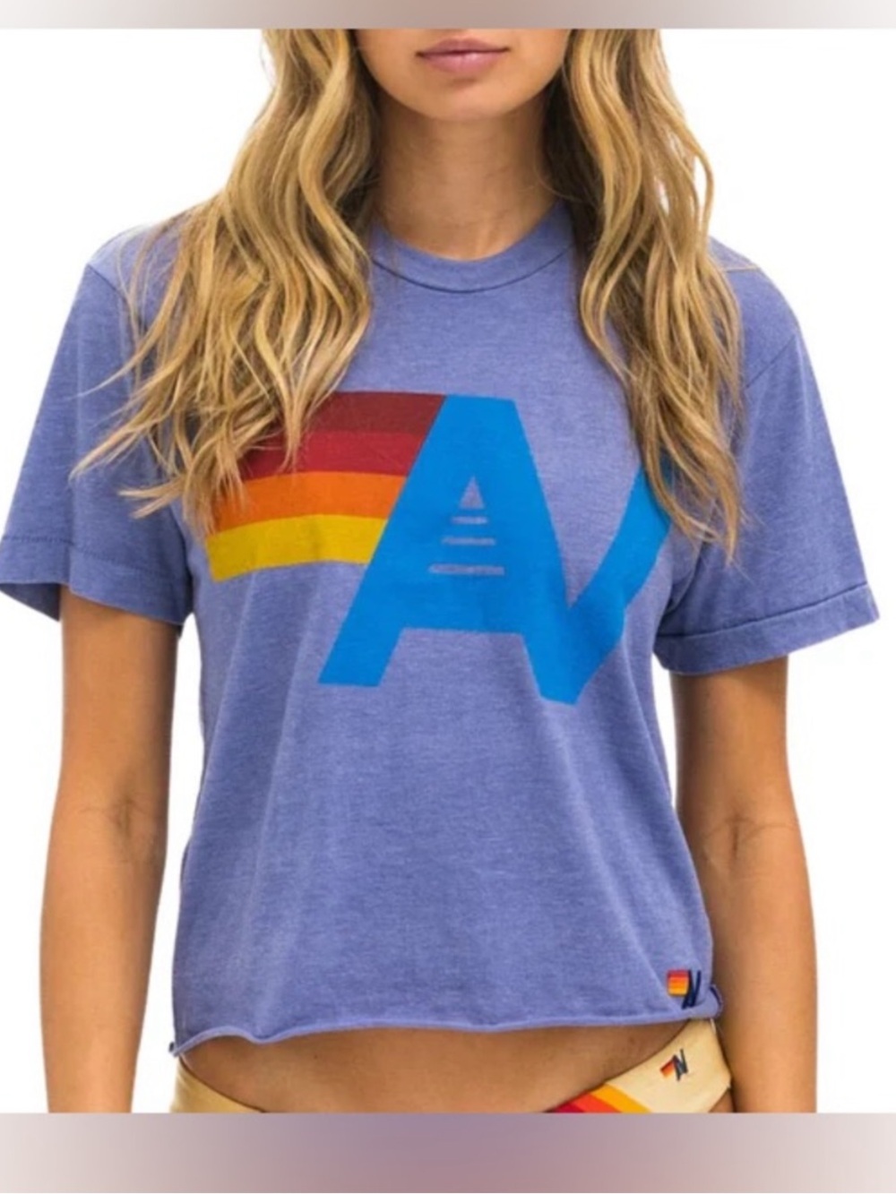 💜 Aviator Nation Lavender Purple Tee with Rainbow Logo